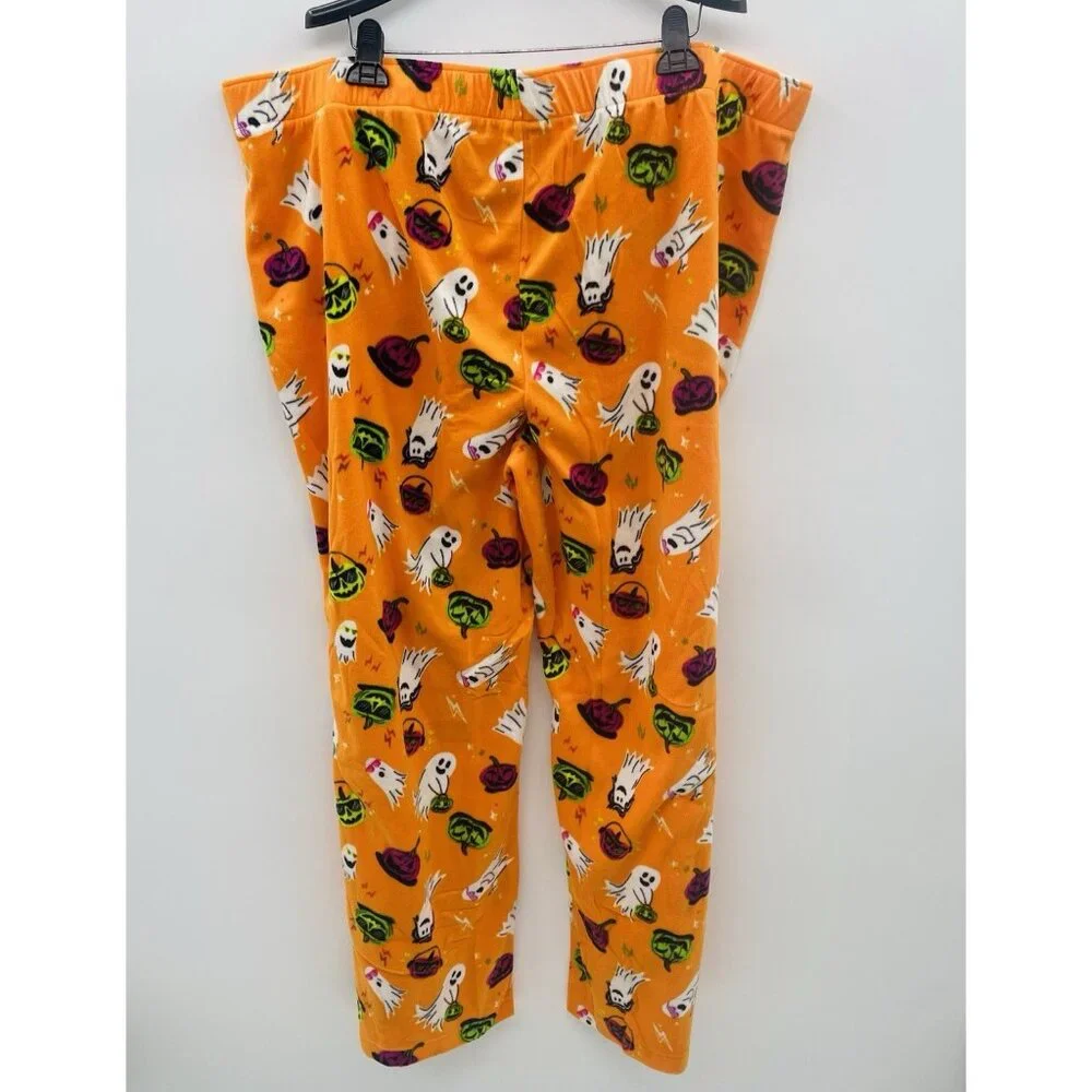 Hyde & Eek! Mens Big & Tall 3X Ghost Print‎ Halloween Fleece Pajama Pants Orange